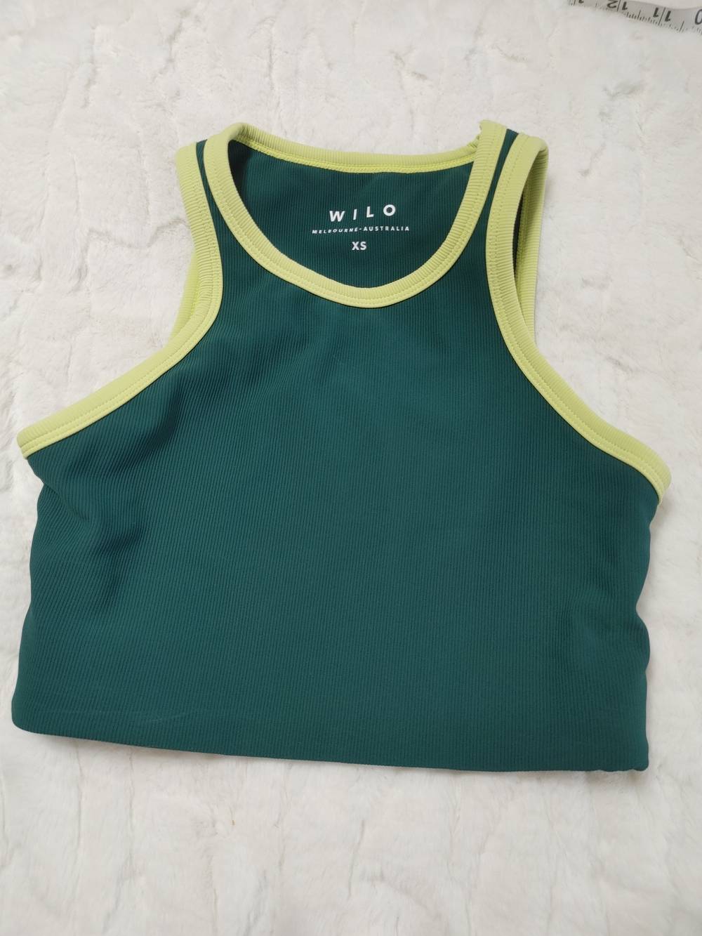 WILO Green Ribbed Crop Tank (Or Bra) with Lime Trim XS